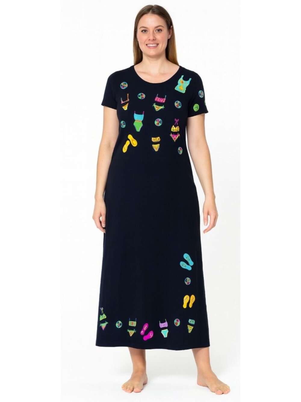 Michael Simon Lite Women's S Black Maxi Dress Beach Embroidery Summer Cruise